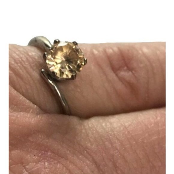 Unbranded Jewelry - Vintage Silver Plated Champagne Cubic Zirconia CZ Solitaire Ring  Size 6.75
